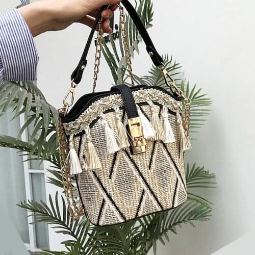 Tassel Straw Weave Bucket Bags For Women 2021 Summer Crossbody Bags Lady Travel Purses and Handbags Female Bohemia Shoulder Bag