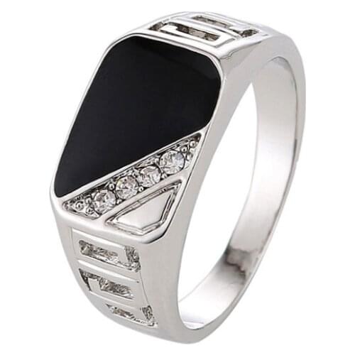 Classic Rings For Man Gold Silver Color Crystal Drip Oil Male Ring Luxury Square Wedding Gifts For Men