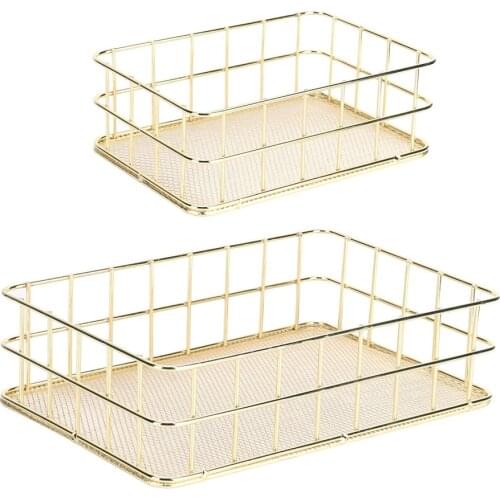 S L Size Storage Basket Golden Iron Storage Basket Multifunctional Wire Mesh Desktop Storage Organizer for Home Wicker Supplies