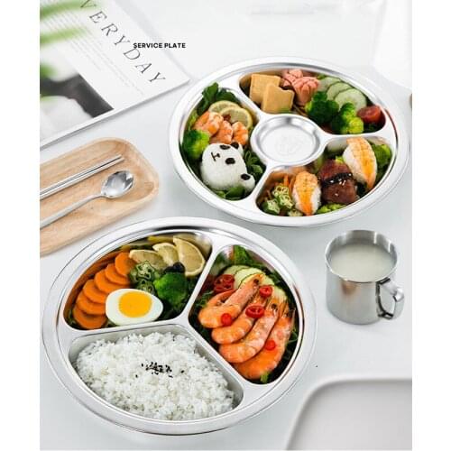 304 Stainless Steel Divided Dinner Plate Dish Round Students Grid Lunch Tray School University Canteen Supplies