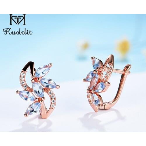 Kuololit 585 Rose Gold MaquiseTopaz Gemstone Luxury Clip Earrings for Women Solid 925 Sterling Silver14K Gold Plated Jewerly
