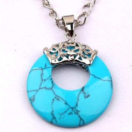 Trendy-beads Vintage Style Silver Plated Round Hollow Blue Turquoises Stone Pendant For Anniversary Jewelry