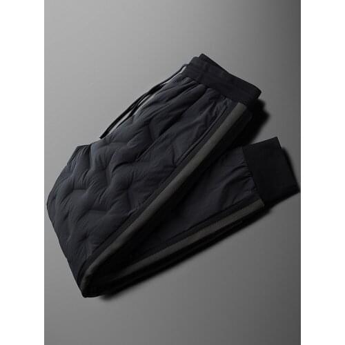 Mens Luxury Solid Color Elastic Waist White Duck Down Pants Winter Fashion Slim Fit Male Trousers 4XL