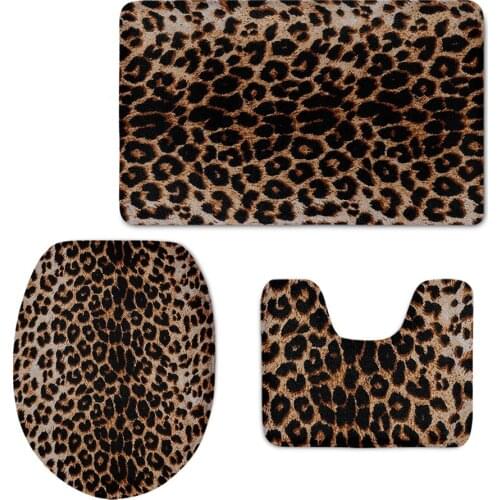 New Fashion Leopard Bathroom Set Carpet Absorbent Non-Slip Pedestal Rugs Lid Personalized Toilet Seat Cover Bath Soft Mats Set