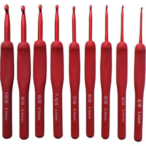 9Pcs Aluminum Crochet Hook Set Stitches Sewing Tool Soft Silicone Handle Alumina 2-6mm DIY Crafts Home Knitting Needles