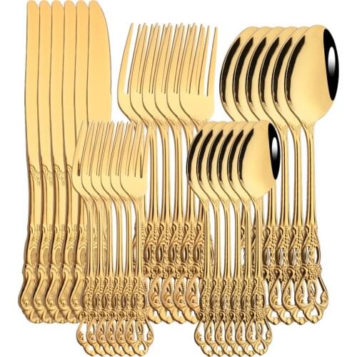 30Pcs Dinnerware Cutlery Set Gold Stainless Steel Flatware Royal Kitchen Western Dinner Silverware Tableware Spoon Fork Knife