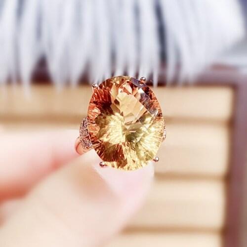 Natural real yellow citrine oval big ring Free shipping 12*16mm 9ct gemstone 925 sterling silver Fine jewelry J215294