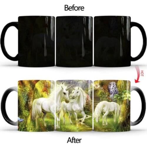 New 350mL White Horse Coffee Magic Mug Creative Cute Unicorn Milk Tea Juice Color Changing Cup Birthday Gift for Friend Children
