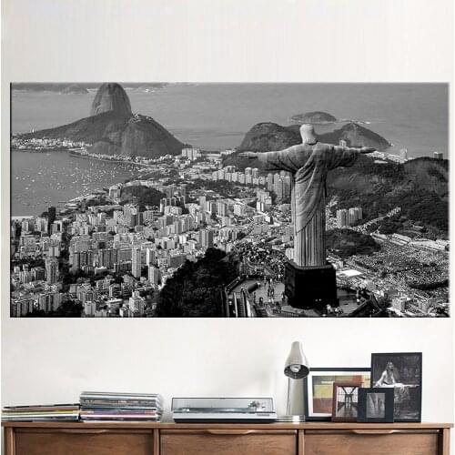 New York Brazil Rio De Janeiro Canvas Prints Black White Art Painting Poster Night View City Landscape Wall Art Picture