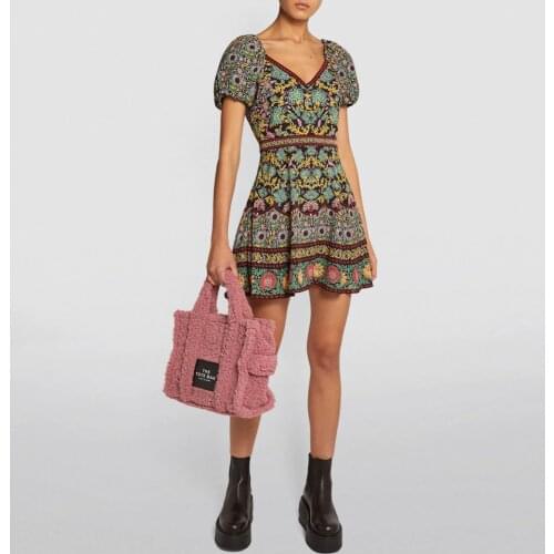 Slim-fit Printed Puff Sleeve Mini Dress