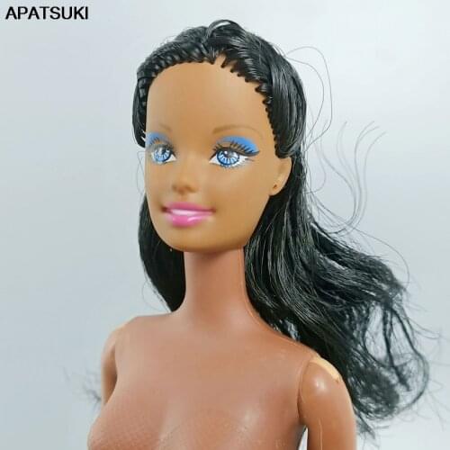 Plastic Make Up Doll Head for 1:6 BJD Doll Heads with Black Wig Hair for 11.5" Doll Kids Girls Playhoue DIY Toys For Children