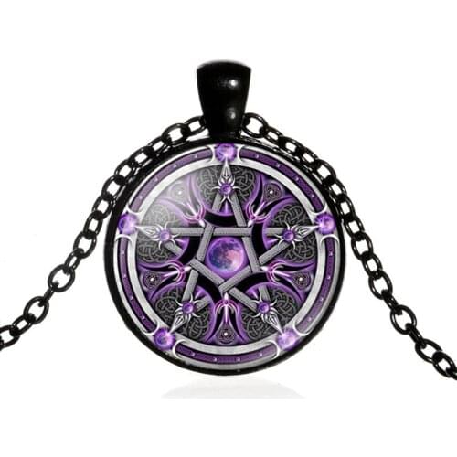 Charm Purple Triple Moon Goddess Pendant Pentagram Necklace Wicca Protection Crescent Moon Supernatural Amulet Necklace