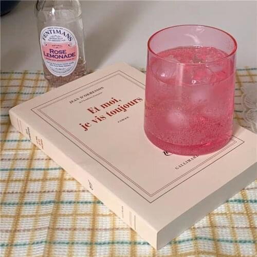 Ins Pink Clear Glass Cup Fantasy Crystal Glasses Juice Milk Coffee Cold Drink Cup Whiskey Beer Champagne Wine Glass Drinkware