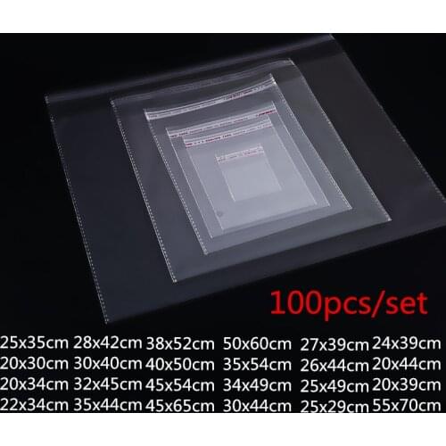 Multi Size 100Pcs Transparent OPP Poly Bags Self Adhesive Plastic Bag Self Adhesive Seal Bags&Candy Bags