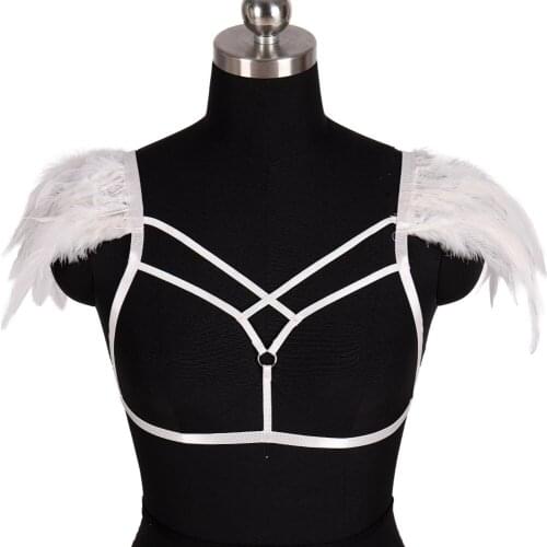 Goth Bdsm Body Belts Gothic Clothes Natural Feather Womens Underwear Sexy Lingerie Harness Bra Stockings Garter Harness Fashion