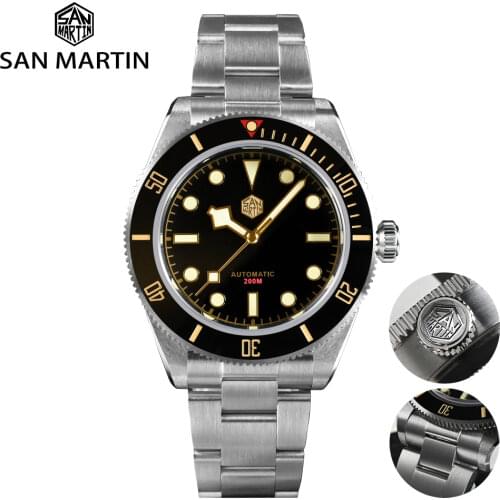 San Martin Men Watch 40mm Diver BB58 Retro Luxury Water Ghost PT5000 SW200 Rivet Bracelet Sapphire 20Bar Waterproof Luminous
