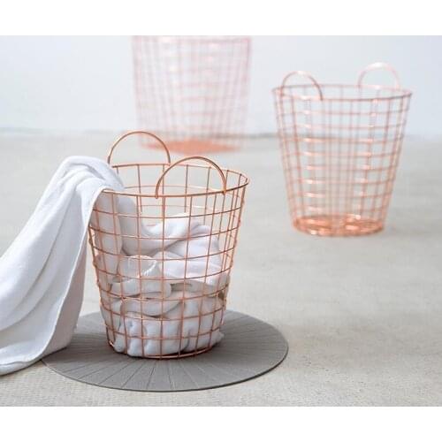 Rose Gold Double Handle Storage Basket Storage Basket Home Storage Bucket