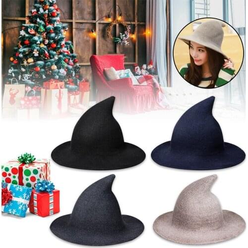 Foldable Womens Magic Wizard Witch Hat Halloween Party Wool Blend Knitted Cap