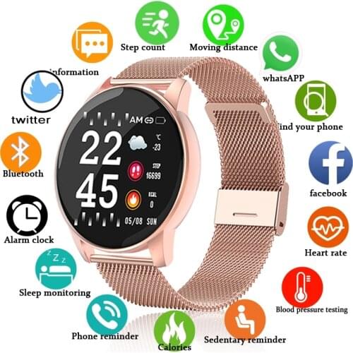 2021 Smart Watch Men Blood Pressure Heart Rate Fitness Tracker Bracelet Women Watch Round Smartwatch for Android IOS Smart Clock