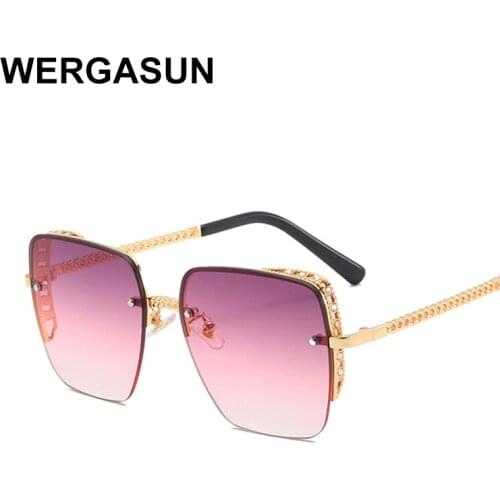 WERGASUN Square Sunglasses Women Brand Designer Retro Metal Big Frame Sun Glasses For Men Vintage Gradient Oculos Feminino