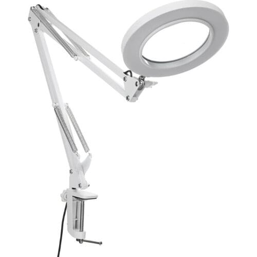 H7JB Eye Protection LED Magnifying Lamp 3 Color Modes 5X Magnification Metal Swing Arm Magnifier Stepless Dimming