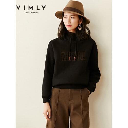 Vimly Casual Sweatshirts For Women Winter Fashion Letter Printed Hooded Loose Thicken Hoodies Korean Female Sudadera F3680