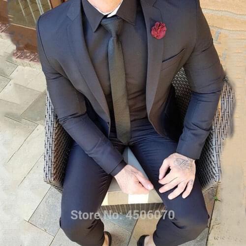 Navy Blue Casual Mens Wedding Suits Slim Fit Bridegroom Tuxedos Terno 2pcs Jacket Pants Groom Wear Prom Business Costume Homme