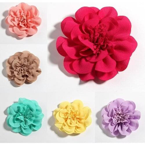 1PCS 10CM Chiffon Flowers Big Bow Hair Clips Handmade Flower Decor For Kids Girls Women DIY Wedding Clothing Hair Accessories