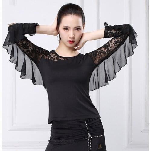 Ballroom Dress Tops Women Long Sleeve Shirts Big Size Performing Lace Tops New Latin Dance Tops Ballroom Competition Wear VDB272