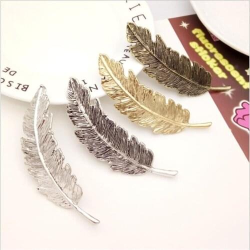 Women Retro Feather Hairpin Gold Clip Antique Girl Barrette Vintage Silver Leaves Hairgrip Jewelry Hair Accessories for Women