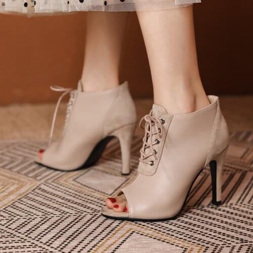 QZYERAI 2021 New Summer Style High Heels Women Sandals Boots Lace-up Open-toed Fishs Mouth Female Boots