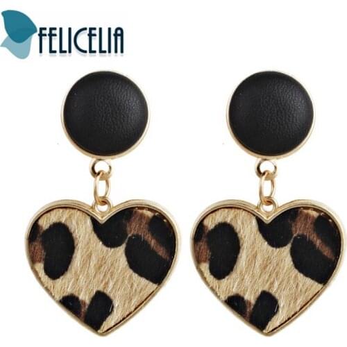 Felicelia Sexy Leopard Print Love Heart Drop & Dangle Earrings For Women Girls Party Statement Jewelry