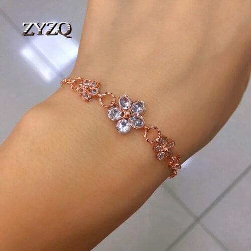ZYZQ Exquisite Flowers Zircon Bracelet For Women 2020 Gold Color Chain Crystal Bracelets Fashion Jewelry Party Gifts