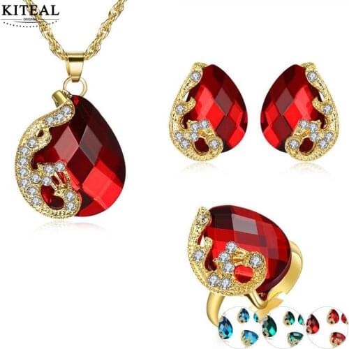 KITEAL Trendy Blue Green Red female jewelry set red big zircon zircon water-drop african jewelry set bijouterie