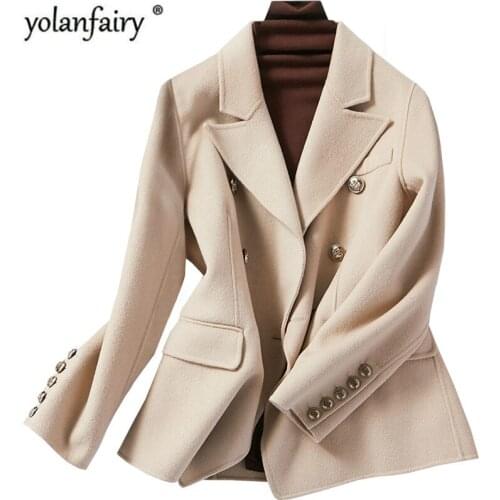 100% Wool Coat Women Black Spring Autumn Elegant Wool Jacket Korean Double Breasted Coats and Jackets Women Clothes B2060 KJ4075