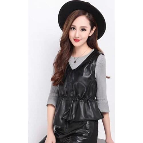 2021 Spring Autumn Faux Leather Vest Women Elegant Slim Casual Waistcoat Irregular V-Neck Sleeveless Vest Plus Size 4XL Y198