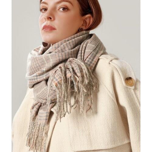 2021 Winter Scarf New European And American Street Tassel Imitation Cashmere Scarf Retro Simple Plaid Warm Shawls For Women