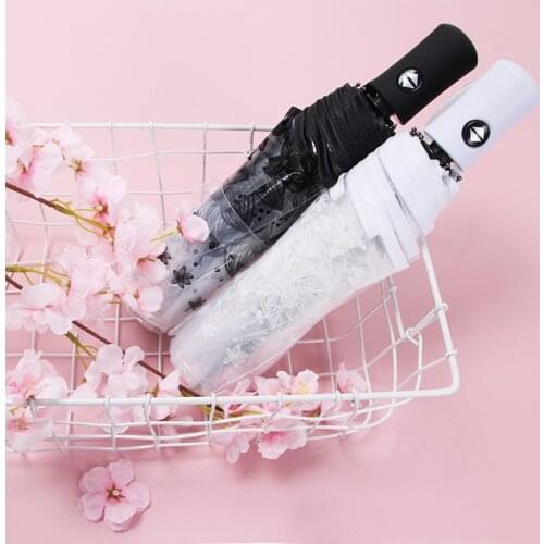 Three-Folding Reverse Transparent Flower Umbrella Portable Automatic Parasol Women Men Outdoor Windproof Sunny Rainy Umbrellas