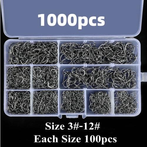 1000-300pcs Fish Hook Barbed 3#-12# Fishhooks With Hole Jig Carp Fly Fishing Hook Set Kit Worm Pesca Hooks Fishing Tackle