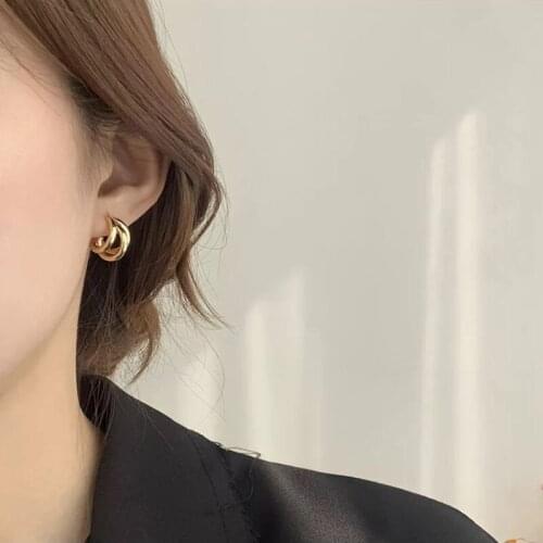 2021 Fashion Simple Circle Thick Geometric Earrings For Women Big Gold Silver Color Round Femme Punk Style Girl Gift Earring New