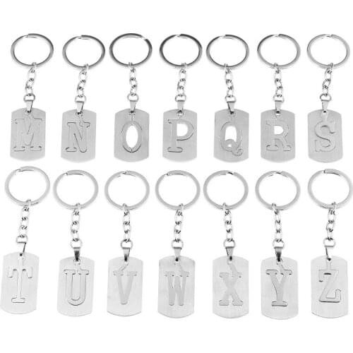 26 English letter keychain creative gift jewelry simple stainless steel keychain car key ring