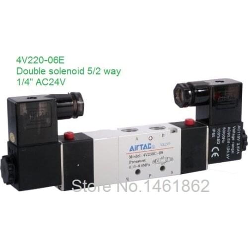 4V220-06E High quality 1/8" 2 Position 5 Port Air Solenoid Valve 4V220-06E Pneumatic Control Valve, AC 24V, CE