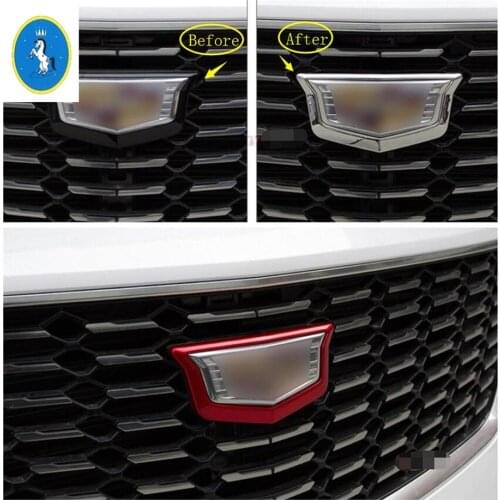 Auto Accessory Front Center Logo Decorative Cover Trim ABS Fit For Cadillac XT4 2019 2020 2021 Red / Chrome / Carbon Fiber