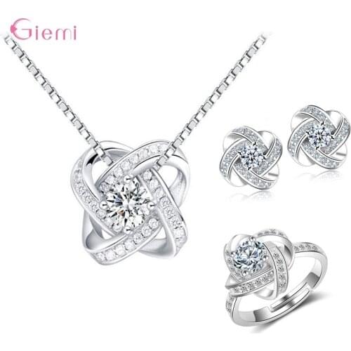Fashion Cubic Zircon Bridal Jewelry Sets 925 Silver Crystal Cross Clover Flower Necklaces for Women Wedding Jewelry Bijoux