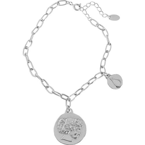 S925 sterling silver Punk Bracelets Carved Coin Head Bracelet Bangle Queen Thick Chain Pendant Bracelet Women Jewelry