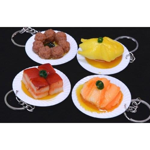 New Simulation Food Keychain 5cm Plate small House Toys New Dishware Food Pendant Key Chain best party gift K3013