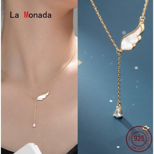 La Monada 925 Sterling Silver Necklaces For Women Minimalist Wing 925 Silver Chain Necklace Women Jewelry Korean Female Fashion