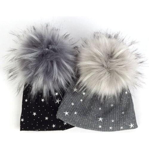 Cute Dot Star Partten Newborn Hat Cotton Baby Girl Boy Warm Solid Color Beanies Pom Pom Ribbed Outdoor Hats Child