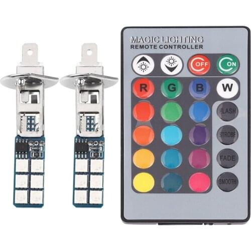 H1 H3 880 881 5050 LED 12SMD RGB Car Headlight Fog Light Lamp Bulb+Remote Control - H1