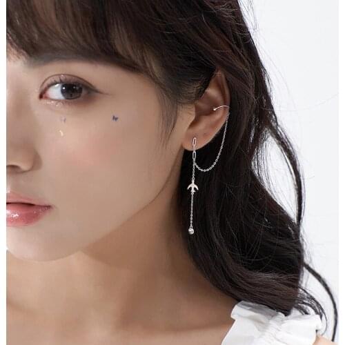 KISSLOVE 1pcs Korean Long Tassel No Piercing Ear Cuff Earrings For Women Small Swallow C Shaped Ear Bone Clip Fashion Jewelry